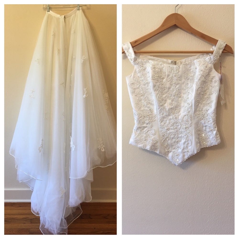 Mori Lee White Beaded Wedding Corset and Tulle Skirt